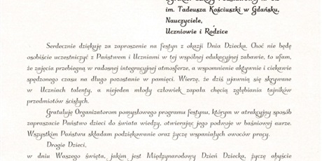 List od Pomorskiej Kurator Oświaty w Gdańsku